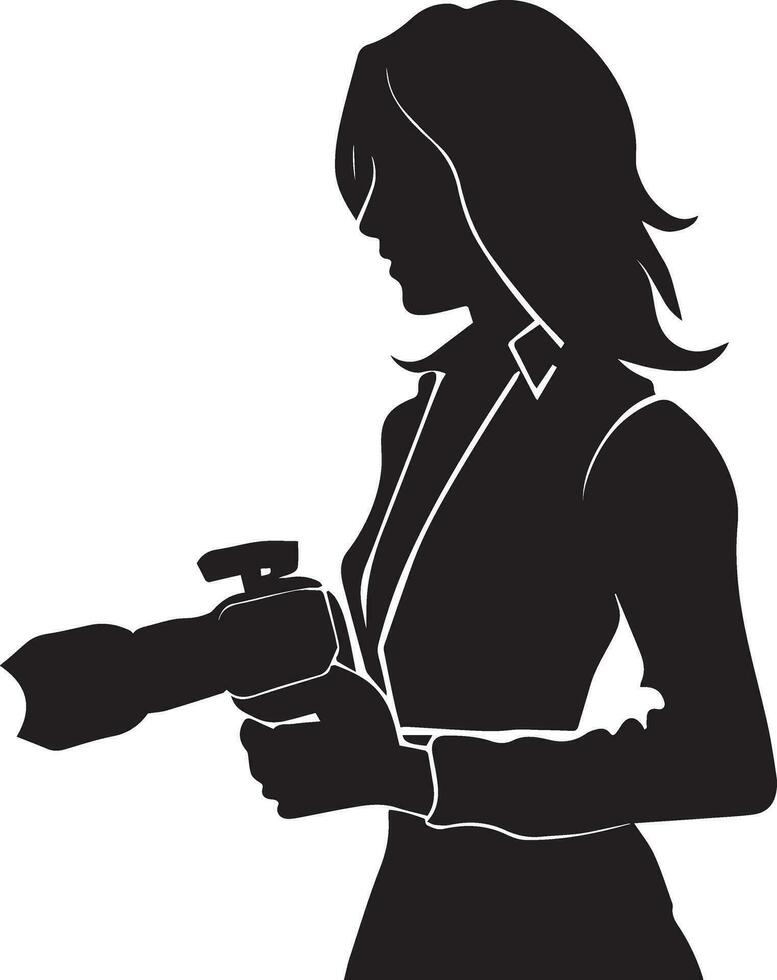 Female Journalist vector silhouette illustration