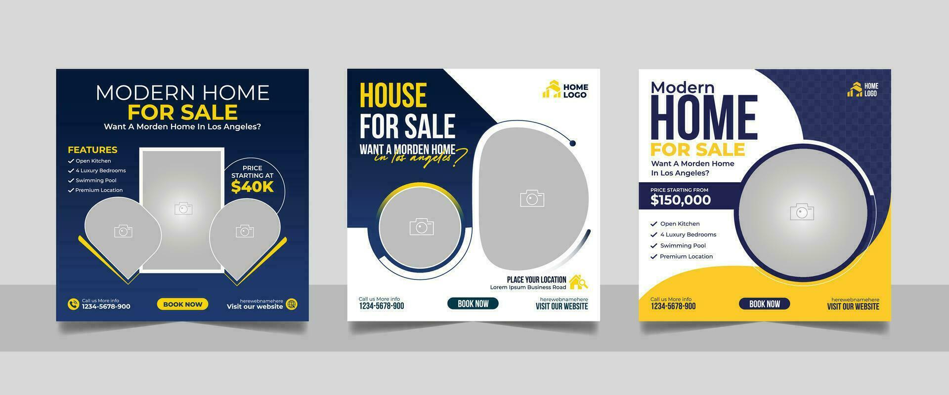 Real estate business promotion square flyer luxury house property sale social media post web banner template set vector