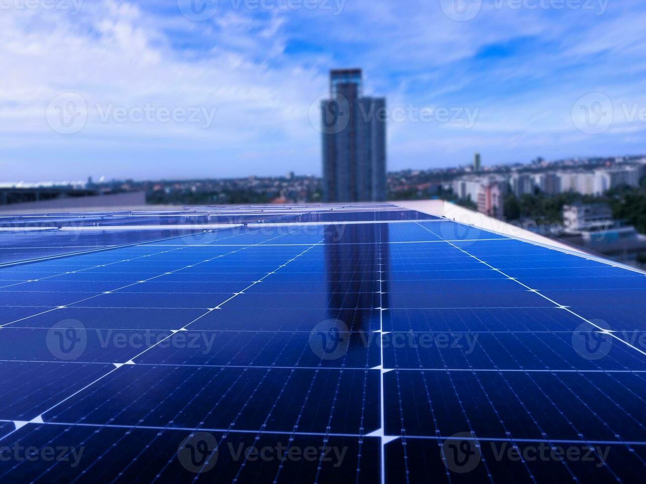 solar cell panel electricity technology energy power environment building tower renewable photovoltaic sun alternative cell roof green house home blue ecology copy space collector roof top generator photo