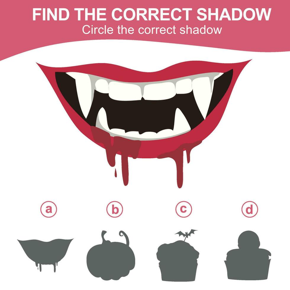 Find the correct shadow. Match the image with the shadow. Worksheet for kid. Educational printable worksheet vector