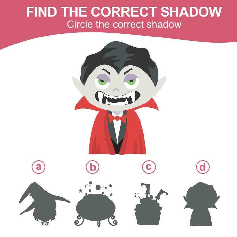 Find the correct shadow. Match the image with the shadow. Worksheet for kid. Educational printable worksheet vector