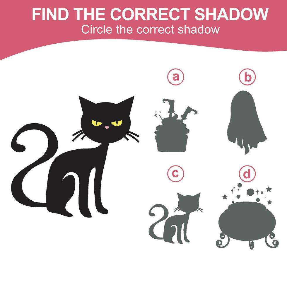 Find the correct shadow. Match the image with the shadow. Worksheet for kid. Educational printable worksheet vector