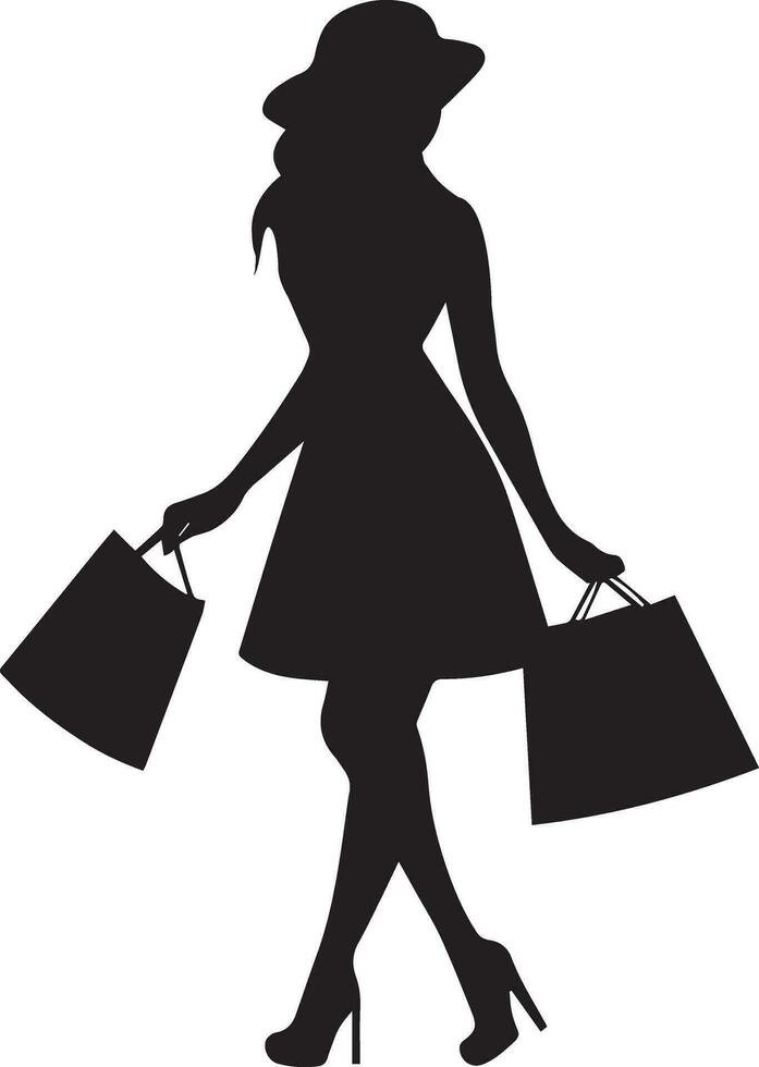 Shopping girl vector silhouette illustration, happy shopping woman