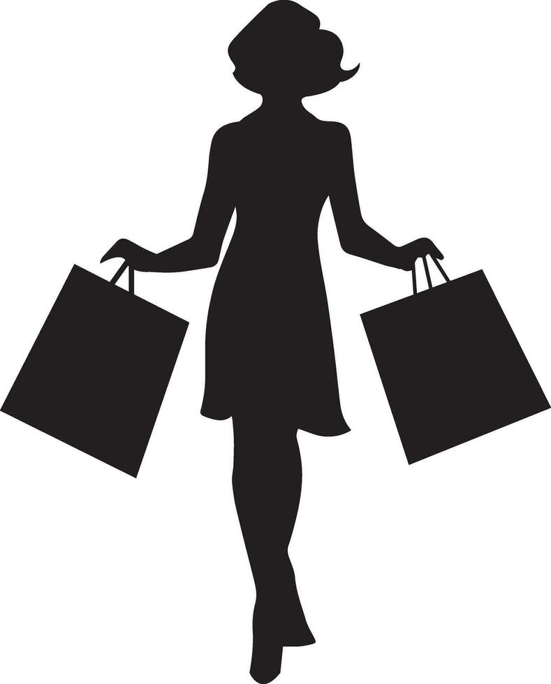 Shopping girl vector silhouette illustration, happy shopping woman