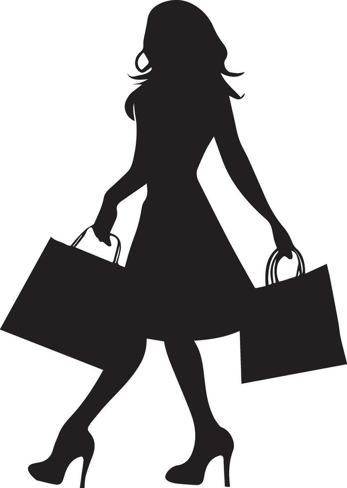 Shopping girl vector silhouette illustration, happy shopping woman ...