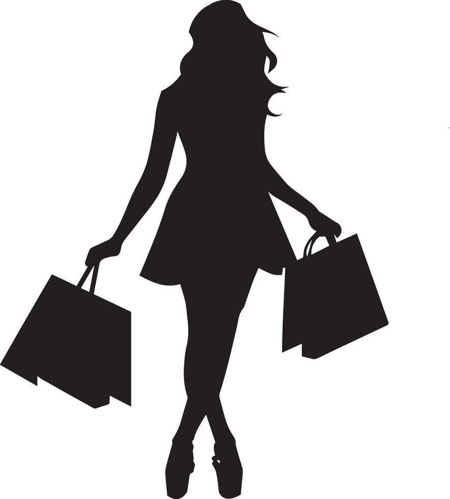 compras niña vector silueta ilustración, contento compras mujer