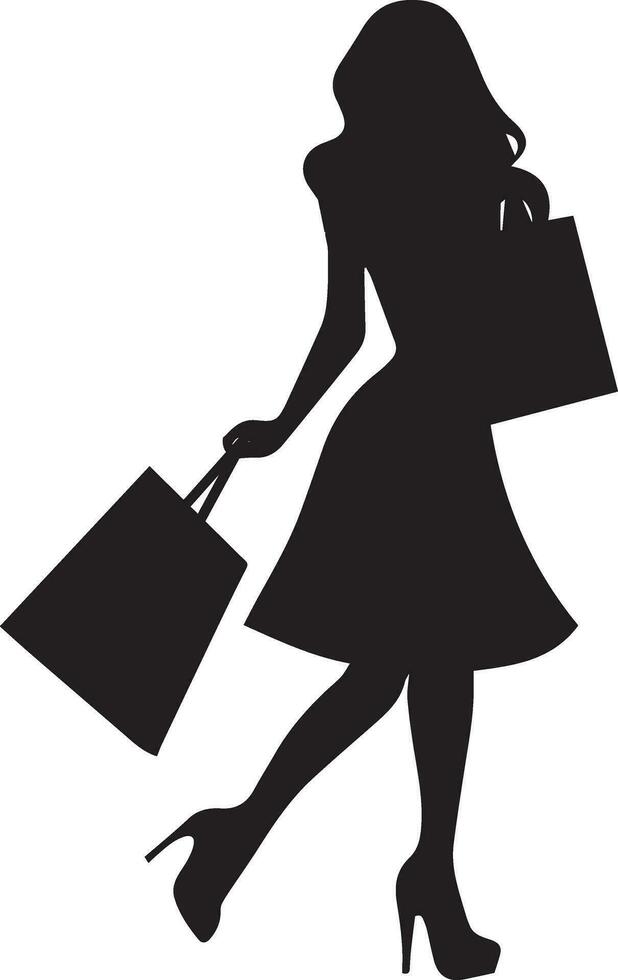 Shopping girl vector silhouette illustration, happy shopping woman