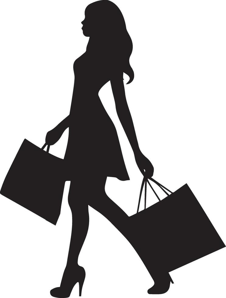 Shopping girl vector silhouette illustration, happy shopping woman