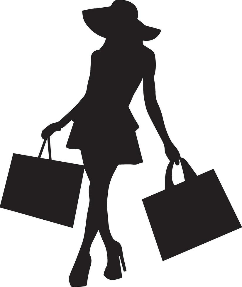 Shopping girl vector silhouette illustration, happy shopping woman