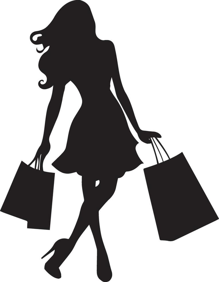 compras niña vector silueta ilustración, contento compras mujer