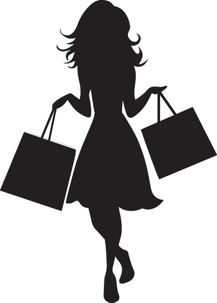 Shopping girl vector silhouette illustration, happy shopping woman