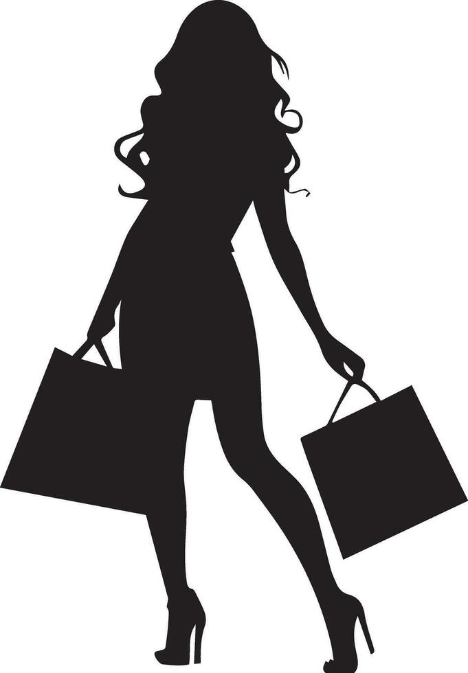 Shopping girl vector silhouette illustration, happy shopping woman