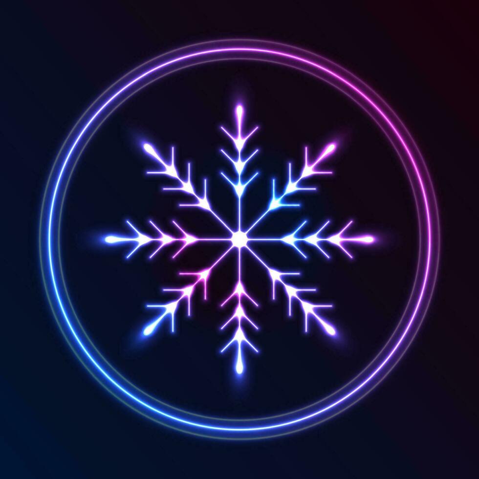 Blue purple neon snowflake and circles abstract glowing background vector