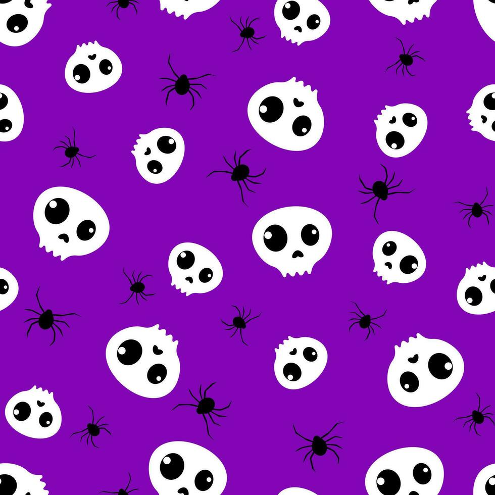 Skull and spider pattern. Seamless halloween pattern vector