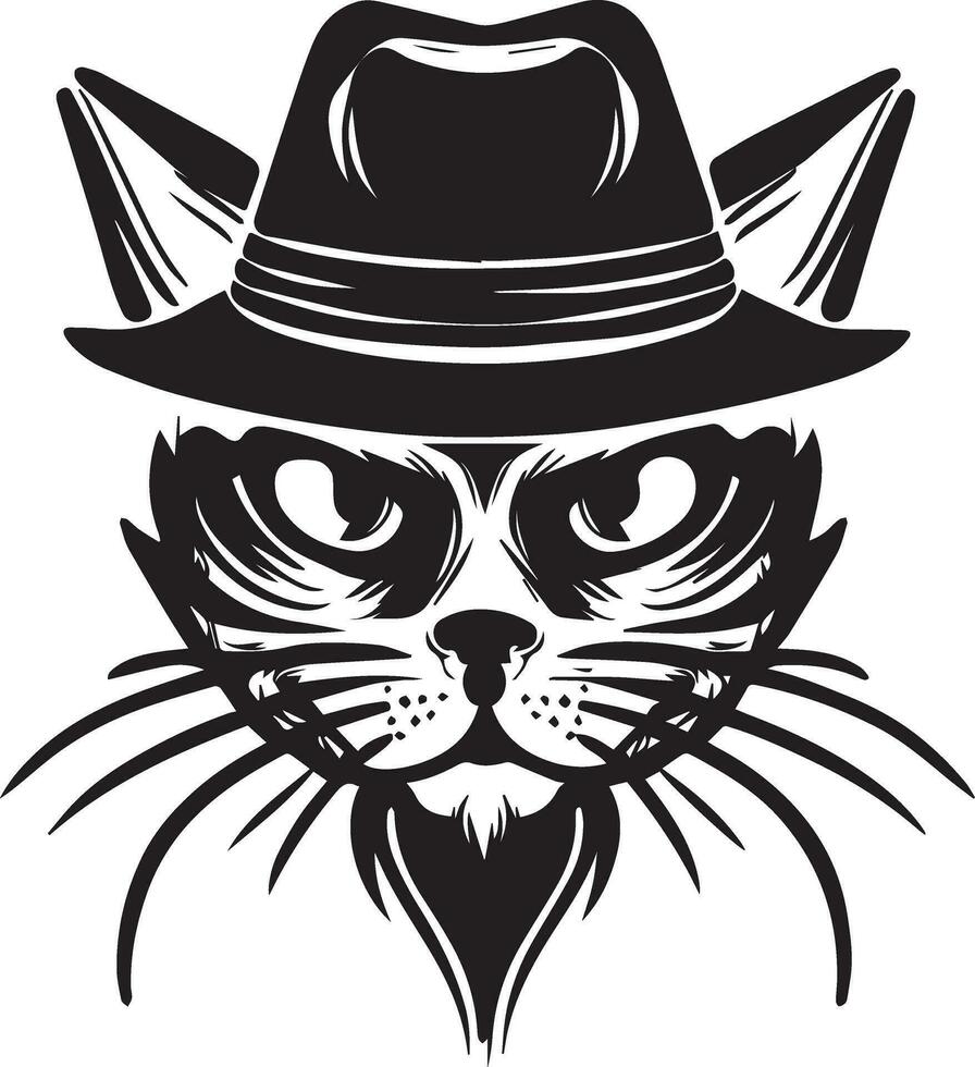 Cat face vector silhouette, cat face with cap vector silhouette