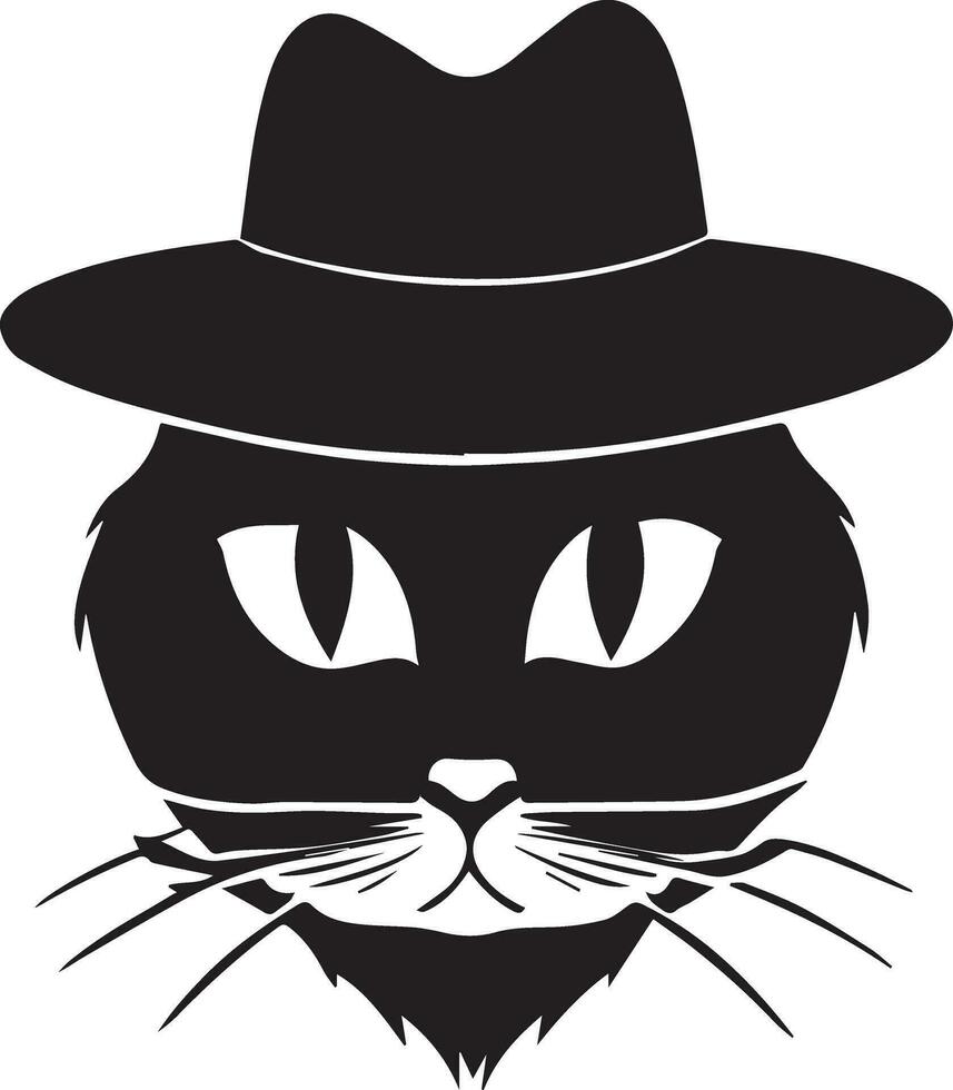 Cat face vector silhouette, cat face with cap vector silhouette