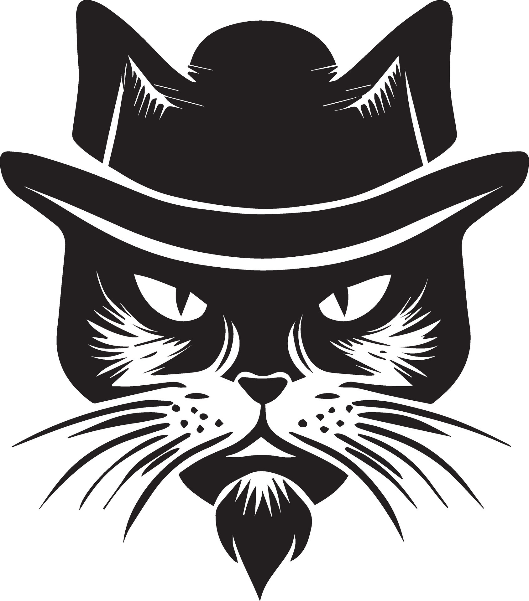 Cat face vector silhouette, cat face with cap vector silhouette
