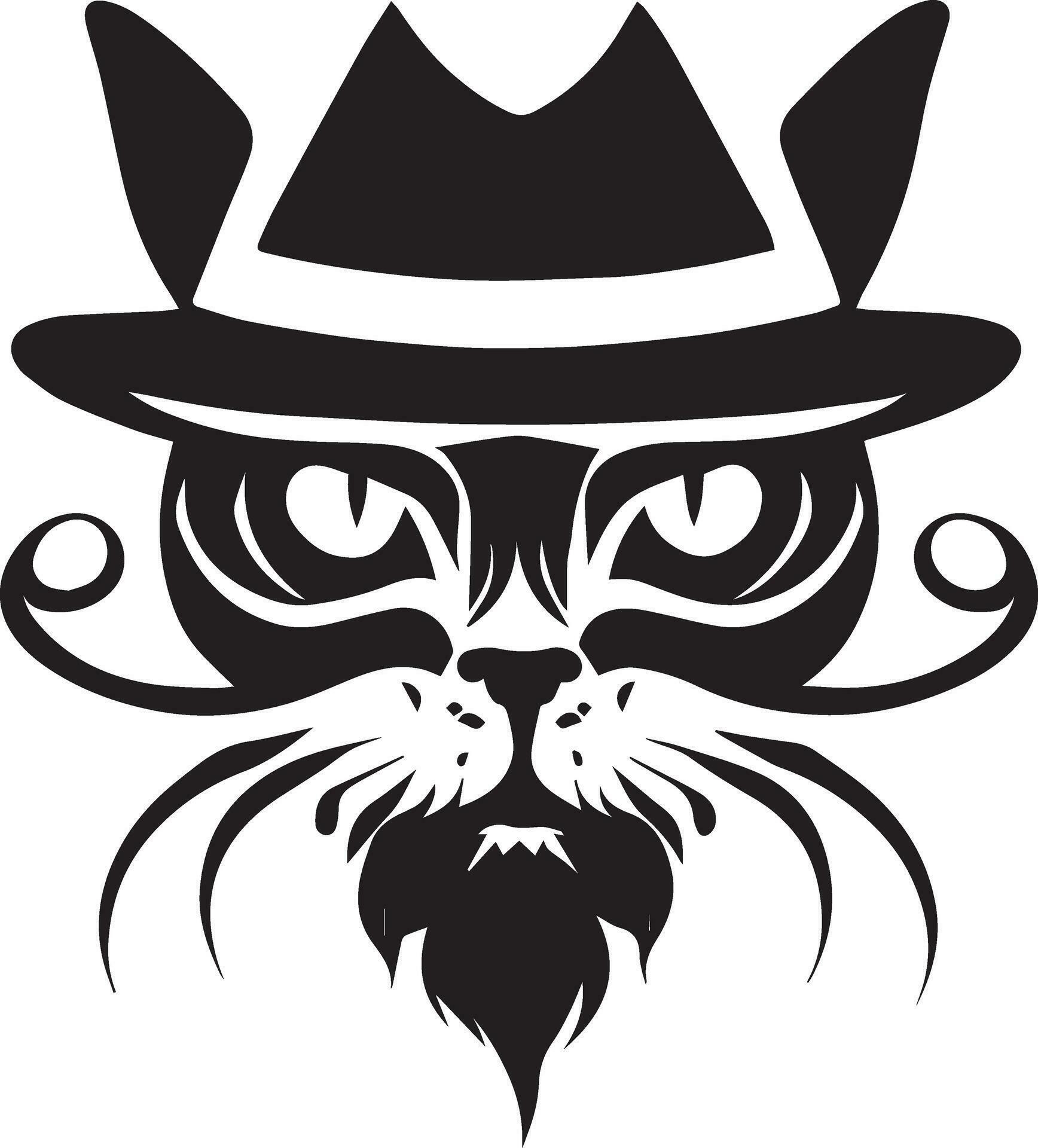 Cat face vector silhouette, cat face with cap vector silhouette
