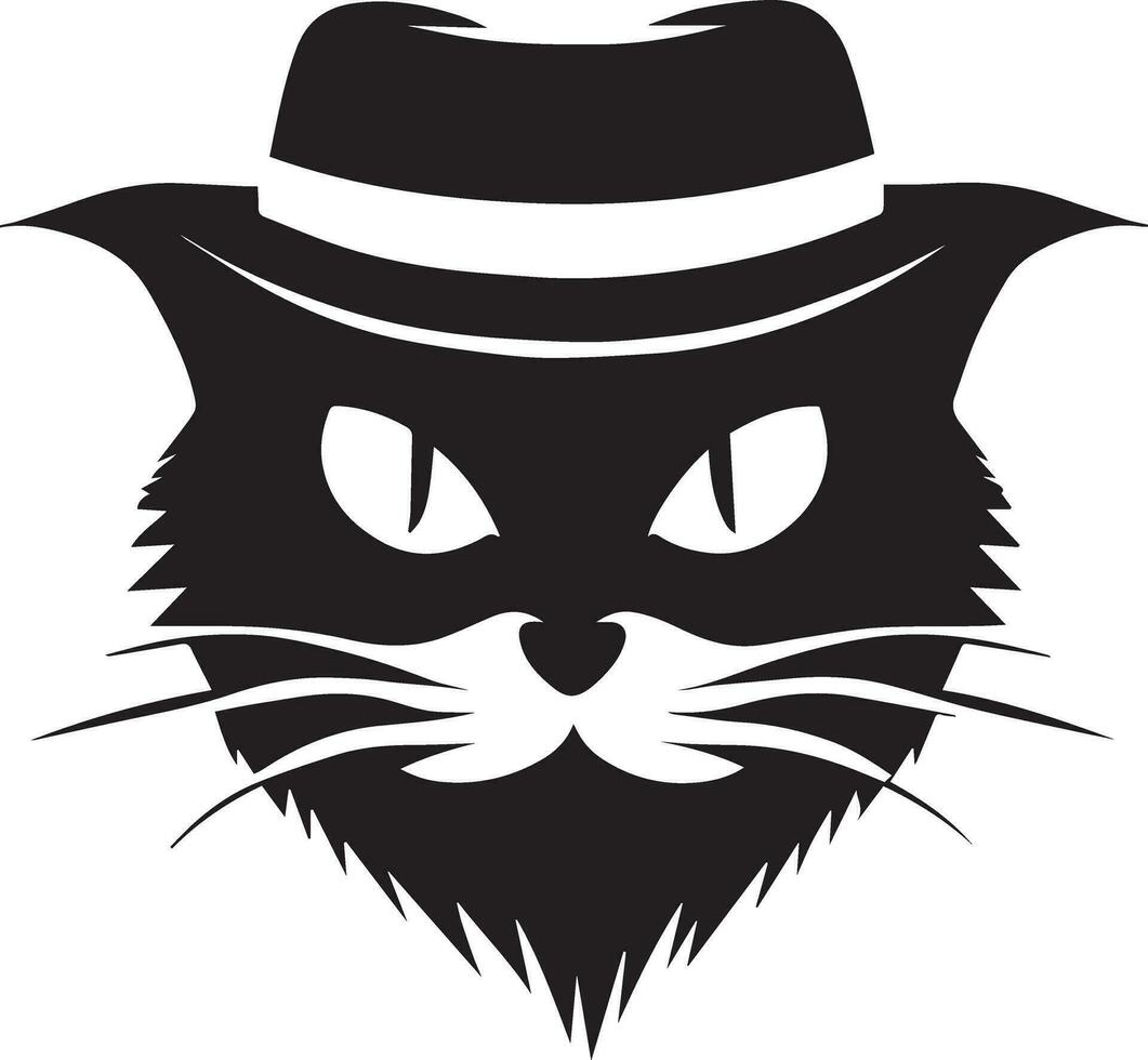 Cat face vector silhouette, cat face with cap vector silhouette