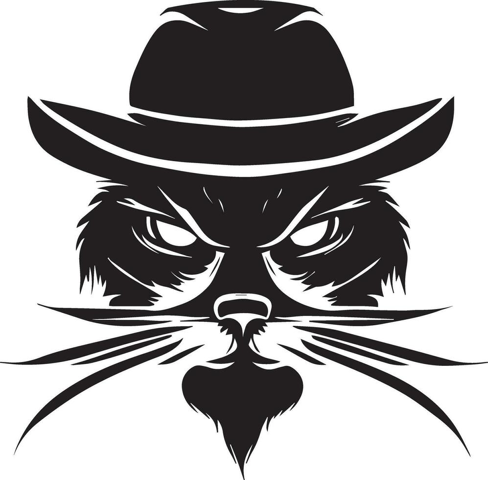 Cat face vector silhouette, cat face with cap vector silhouette