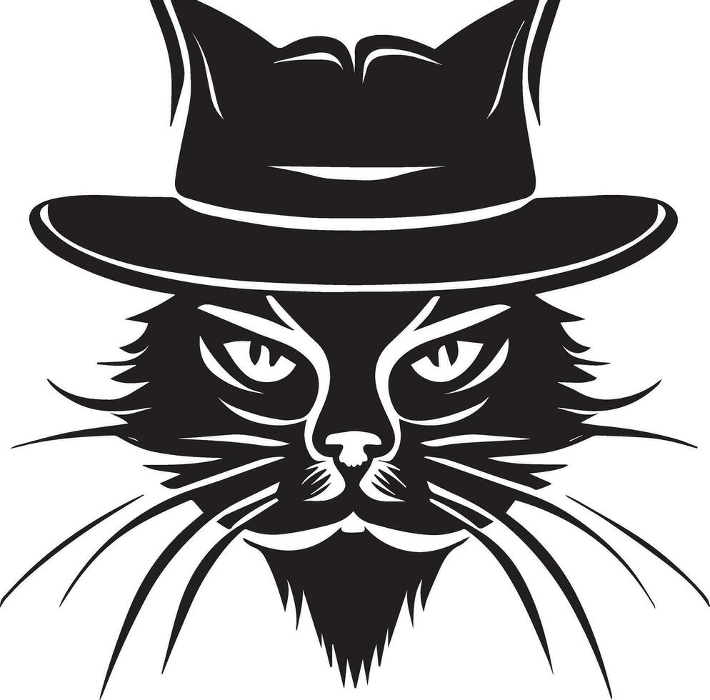 gato cara vector silueta, gato cara con gorra vector silueta