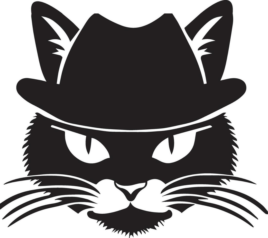 gato cara vector silueta, gato cara con gorra vector silueta