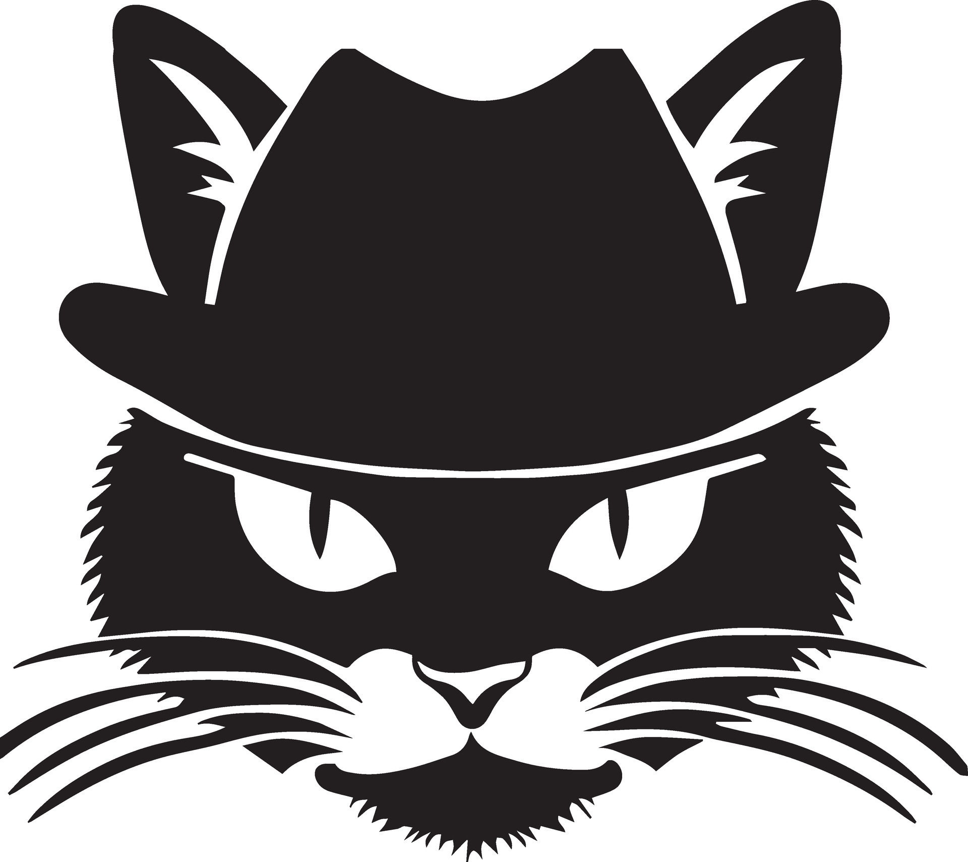 Cat face vector silhouette, cat face with cap vector silhouette