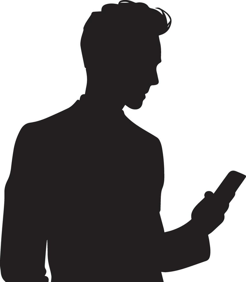 Business man Stand with cellphone vector silhouette
