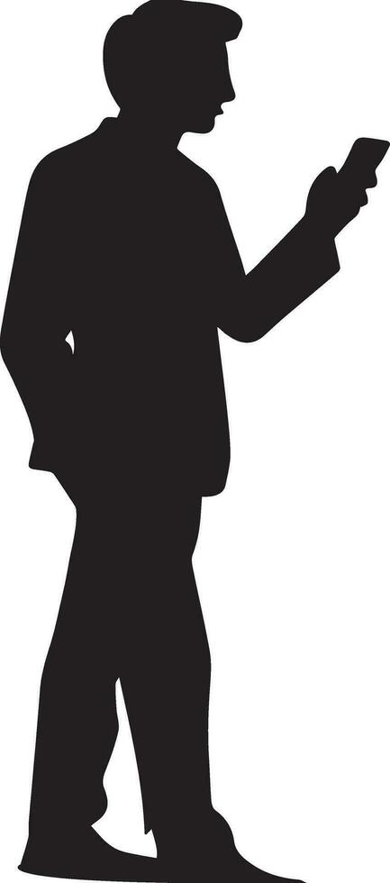 Business man Stand with cellphone vector silhouette