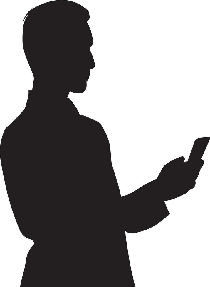 Business man Stand with cellphone vector silhouette