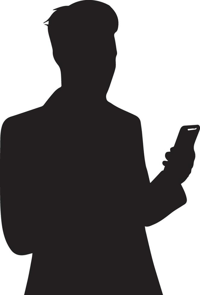 Business man Stand with cellphone vector silhouette