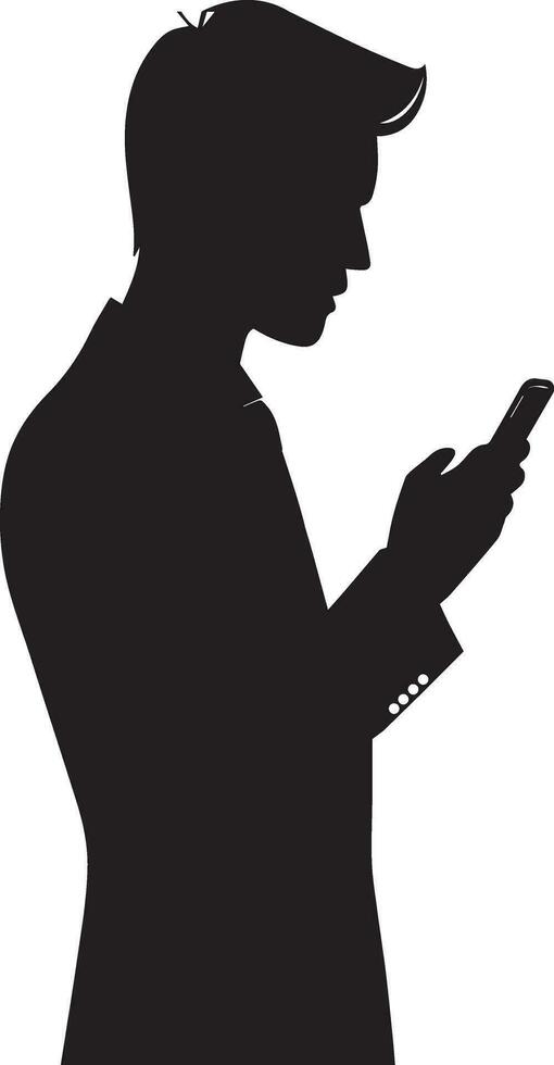 Business man Stand with cellphone vector silhouette