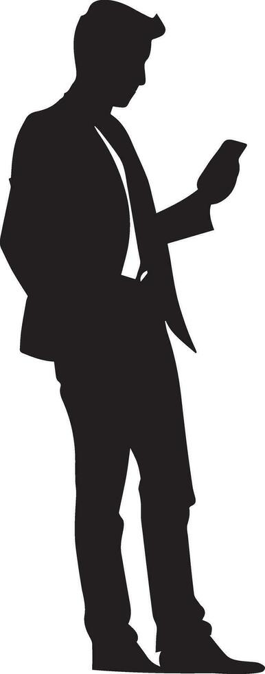 Business man Stand with cellphone vector silhouette