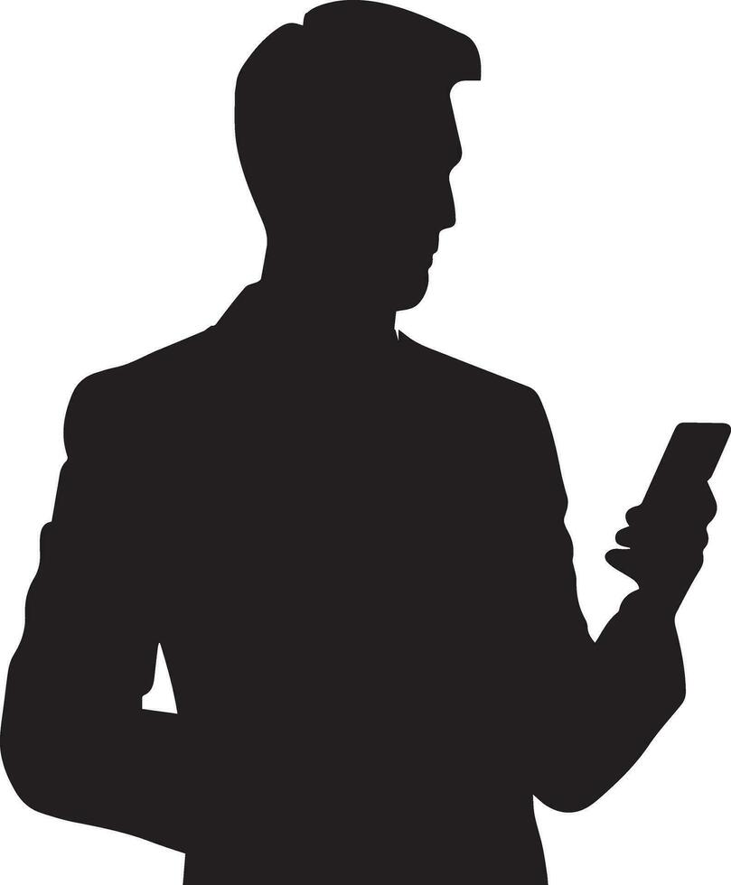 Business man Stand with cellphone vector silhouette