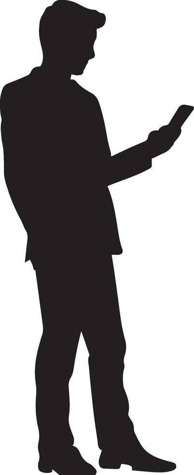 Business man Stand with cellphone vector silhouette