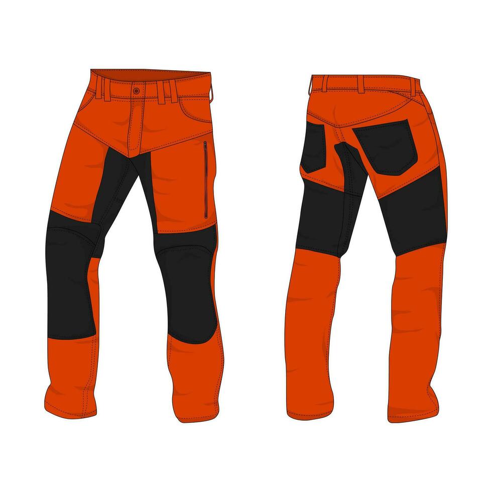 two-tone hiking pants design front and back view. vector illustration