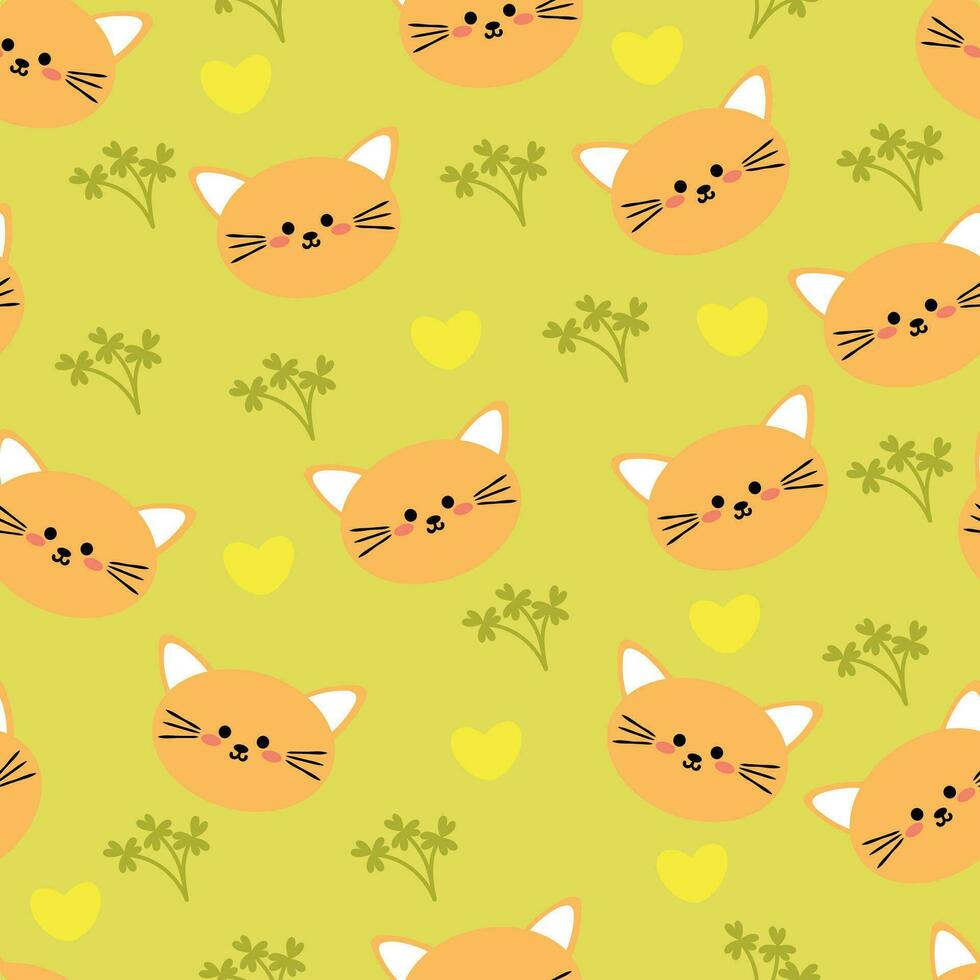 seamless pattern cat and green leaf. cute animal wallpaper for textile , gift wrap papper vector