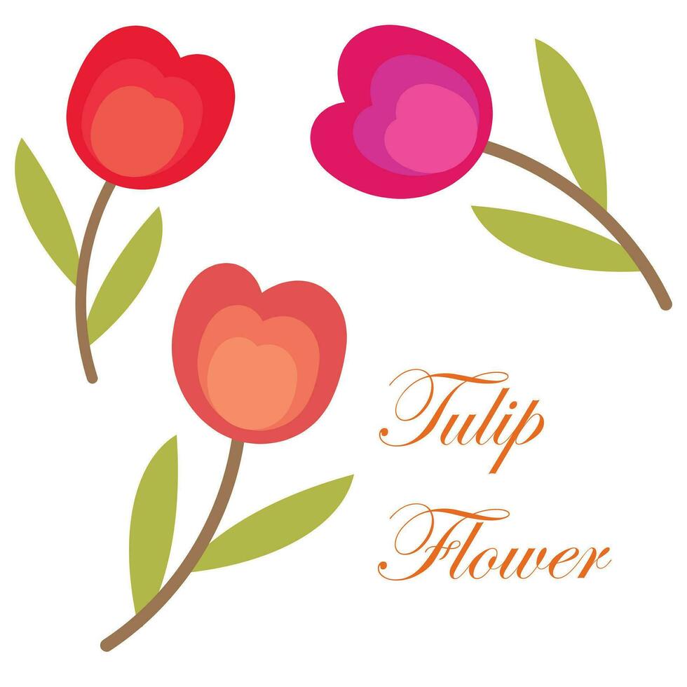 Hand drawn cartoon cute tulip flower sticker set vector
