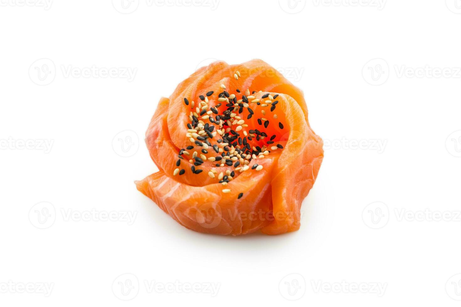 Fillets of raw salmon with sesame isolated on white. photo