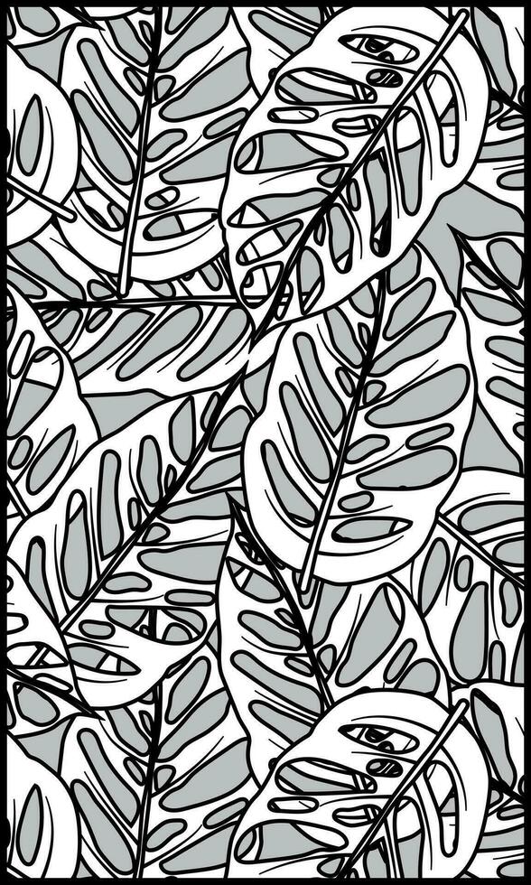 monochrome hand-drawn leaf pattern background, vector illustration