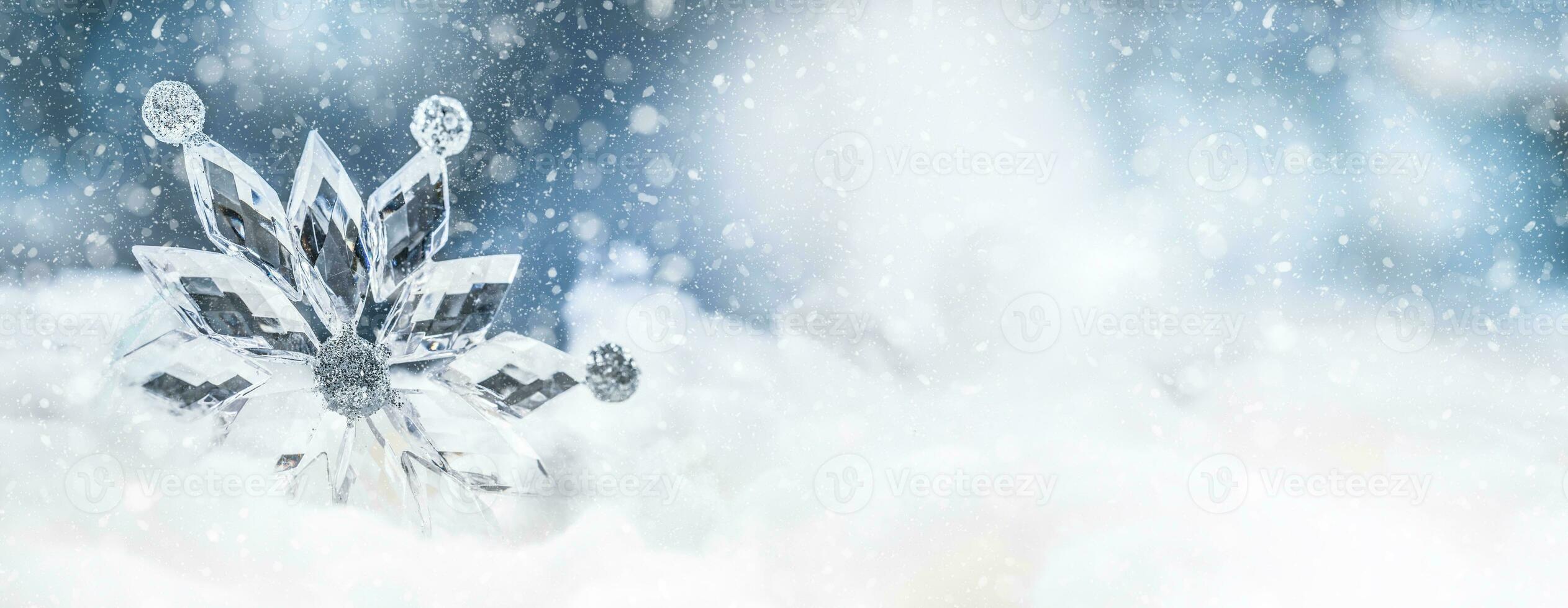 Ice christmas star on snow. Merry Xmas concept photo
