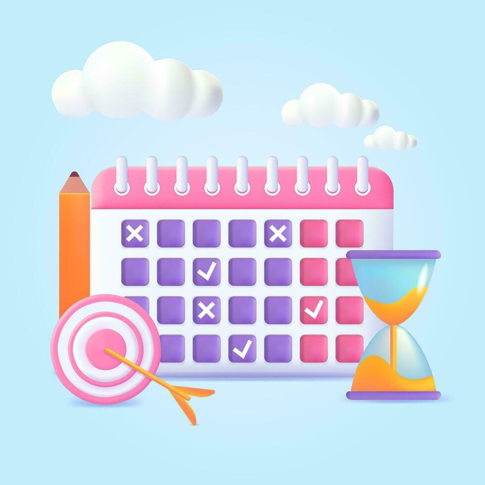 3d Concept Work Planning Cartoon Style. Vector
