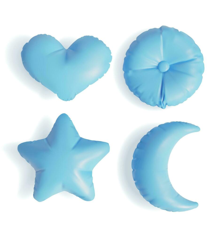 realista detallado 3d azul almohadas de diferente forma. vector
