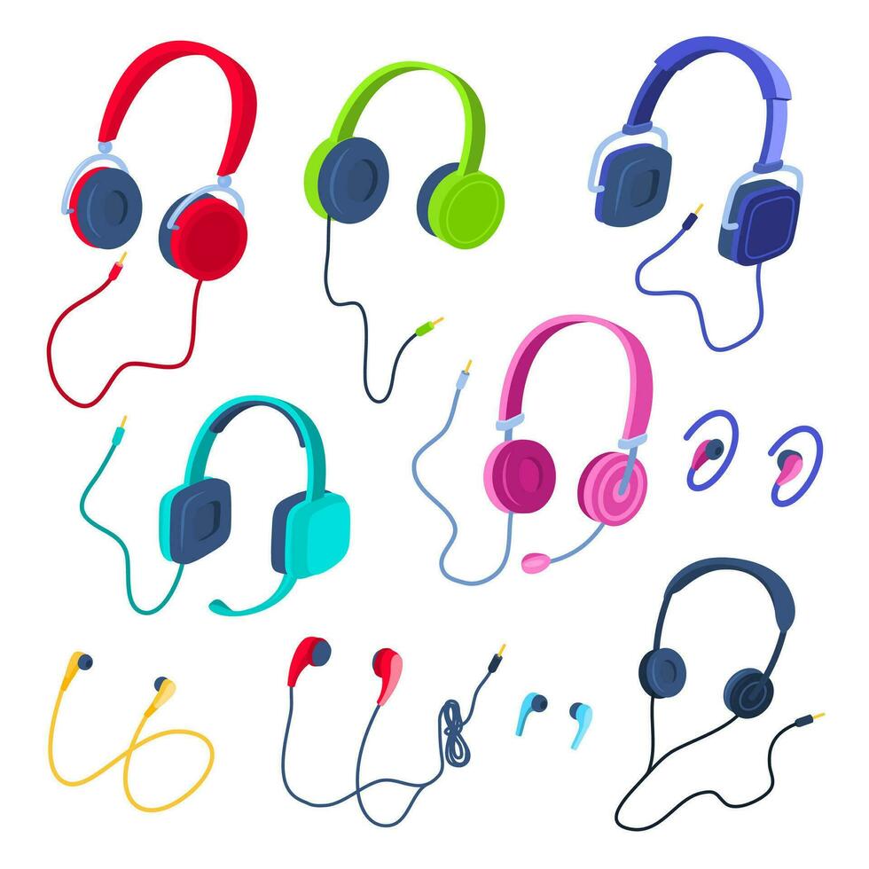 dibujos animados color auricular auriculares icono colocar. vector