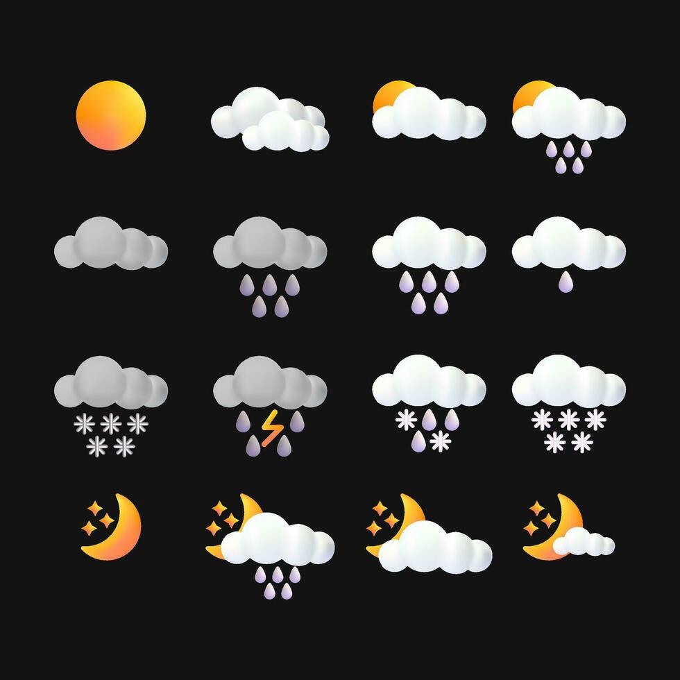 3d Cute Weather Forecast Set Cartoon Style. Vector