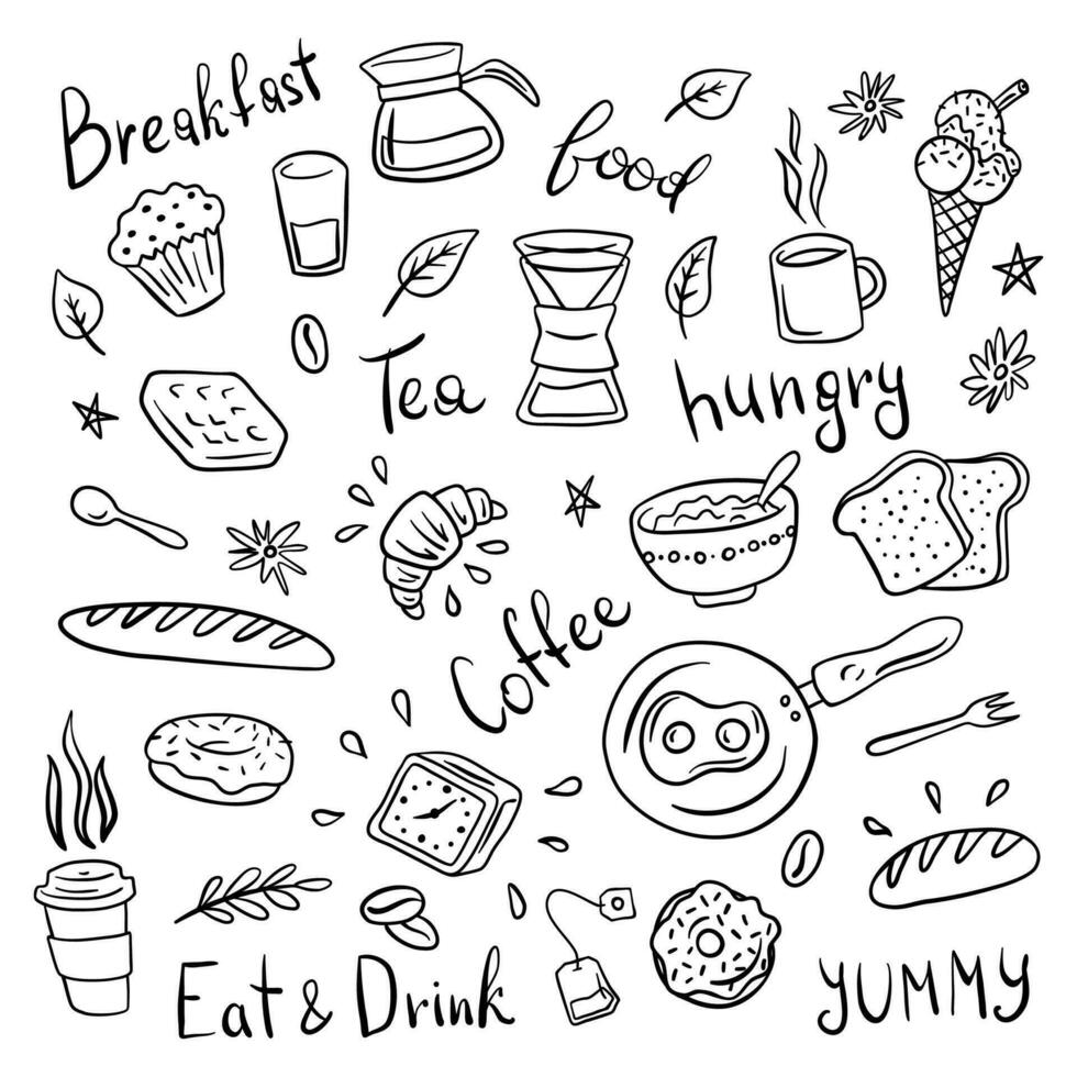 Breakfast Sign Black Thin Line Icon Set. Vector