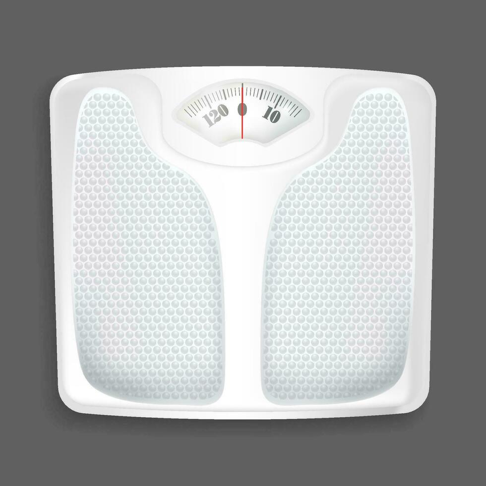 Realistic Detailed 3d White Bathroom Weight Scale for Diet and Sport. Vector illustration of Measurement and Control Overweight