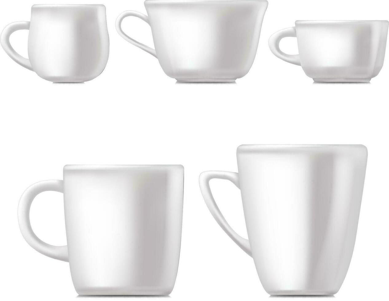 Realistic Detailed 3d Different White Ceramic Mug Set. Vector