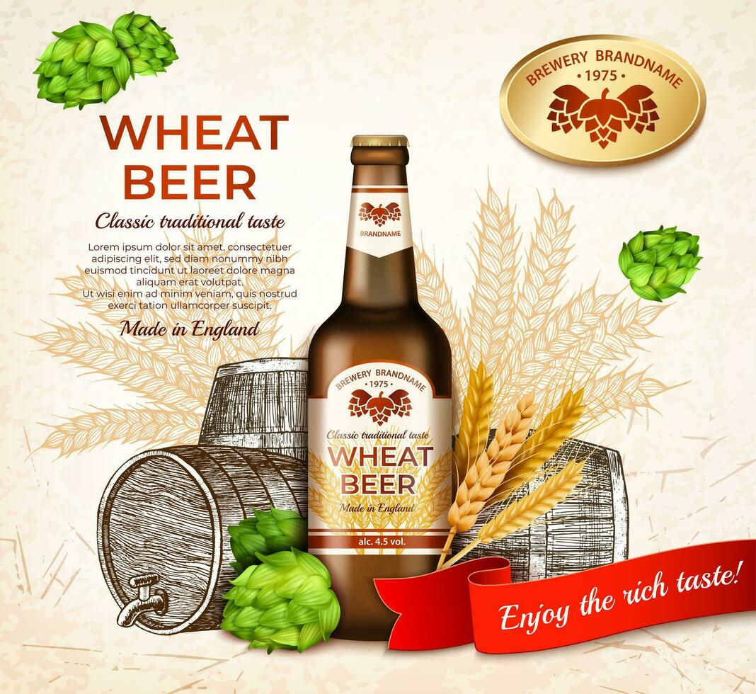 realista detallado 3d marrón vaso cerveza botella anuncios bandera concepto póster tarjeta. vector