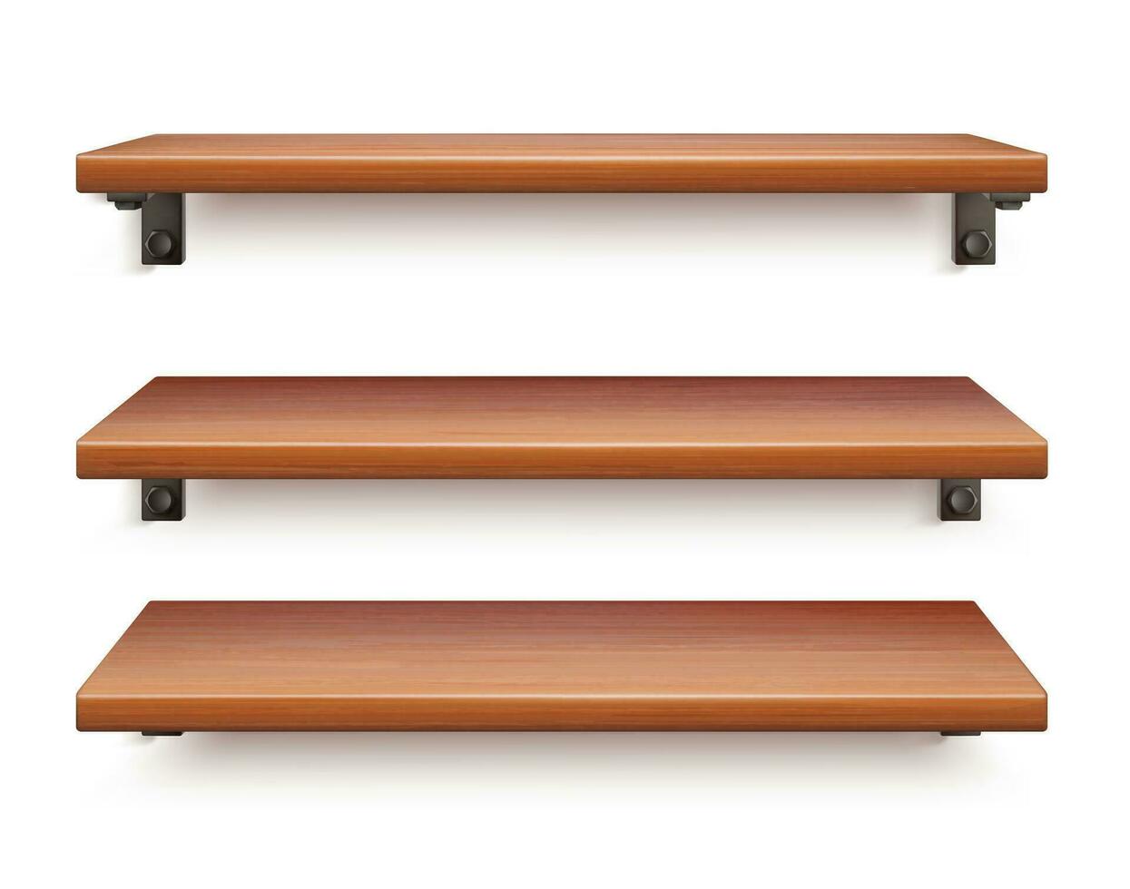 Realistic 3d Detailed Wooden Shelves Set. Vector